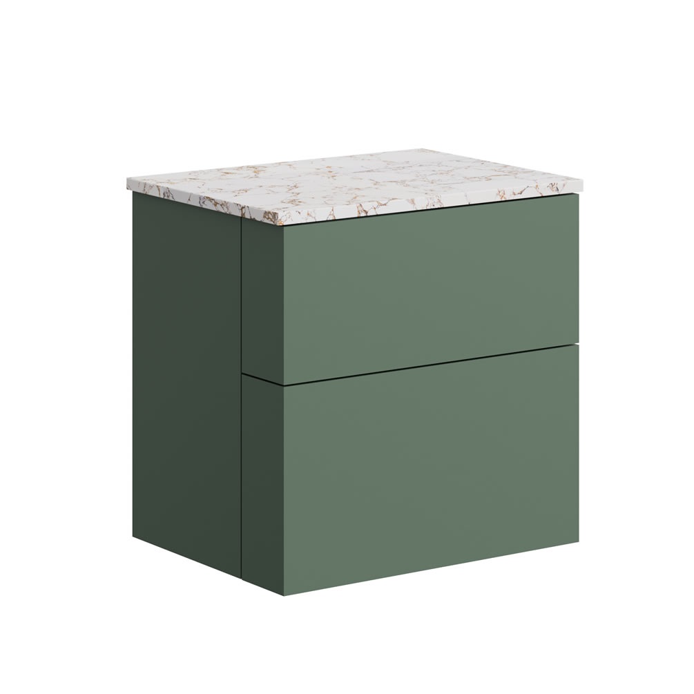 Crosswater Avenue Sage Green 600mm Double Drawer Unit & Gold Vein Worktop